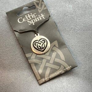 Celtic Spirit Pendant Necklace 16 In Heart Knot Cord Fine Handcrafted Pewter